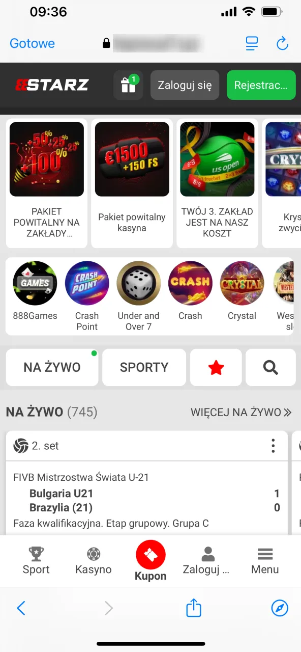 Otwórz stronę 888starz w Safari.