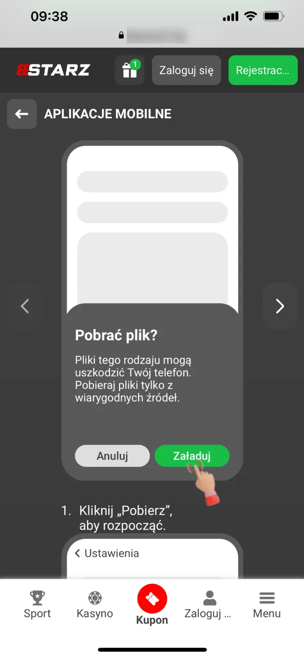 Opcja PWA 888starz dostępna w sekcji iOS.