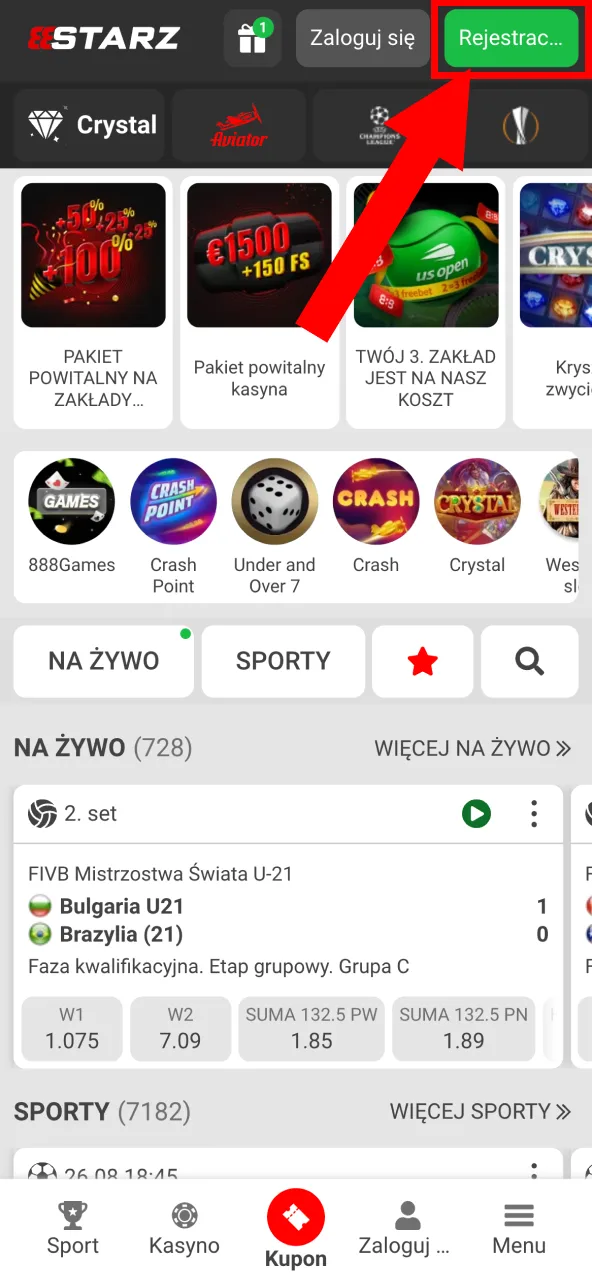 Otwórz formularz rejestracyjny na 888starz.