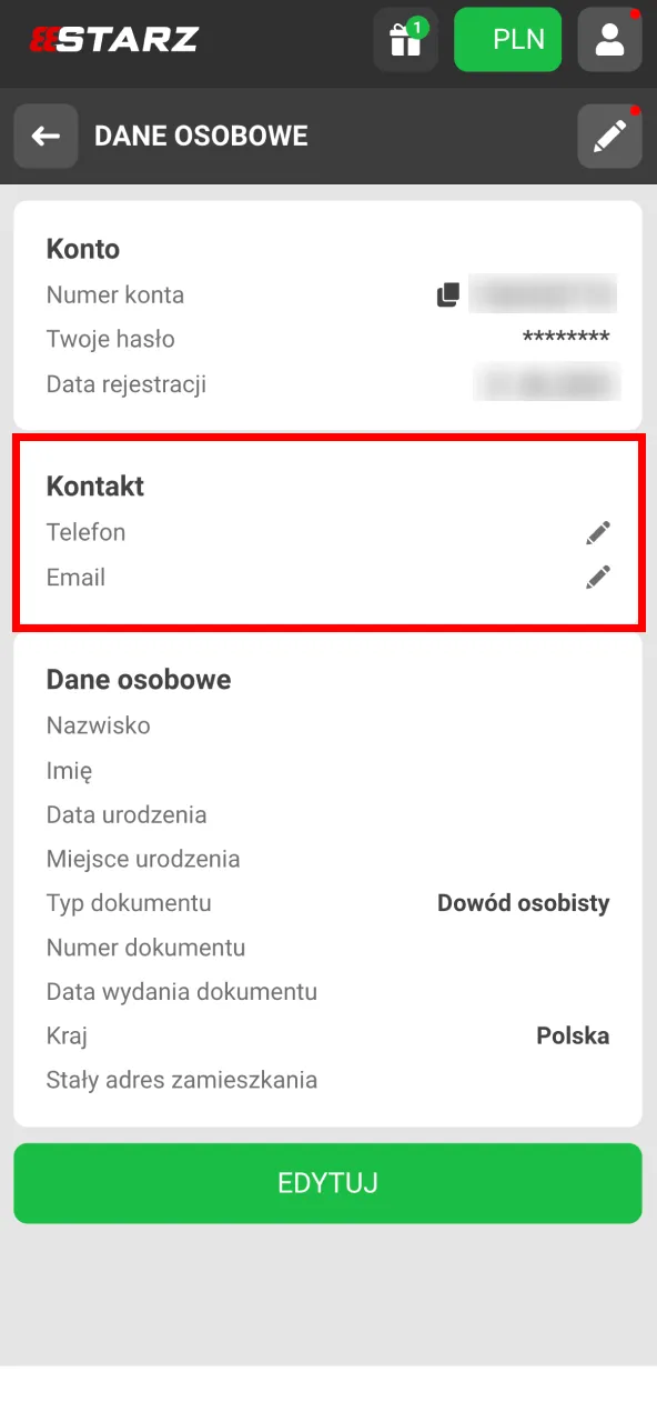 Potwierdź dane na 888starz w ustawieniach konta.