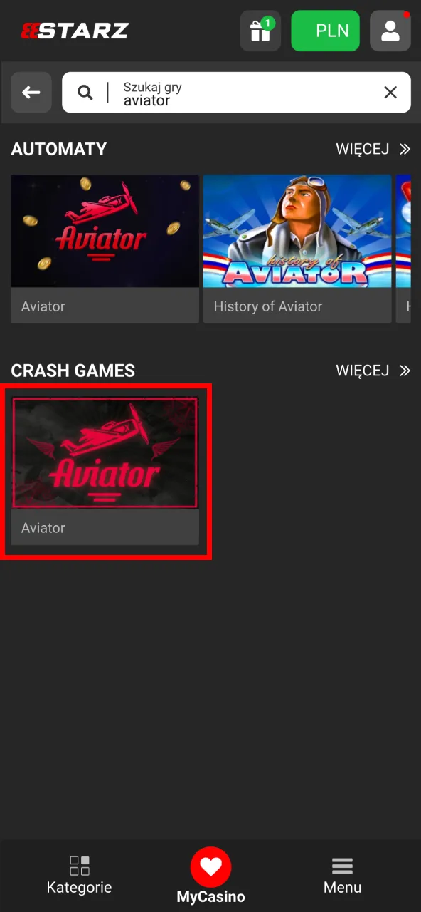 Wejdź do kasyna 888starz i znajdź grę Aviator.