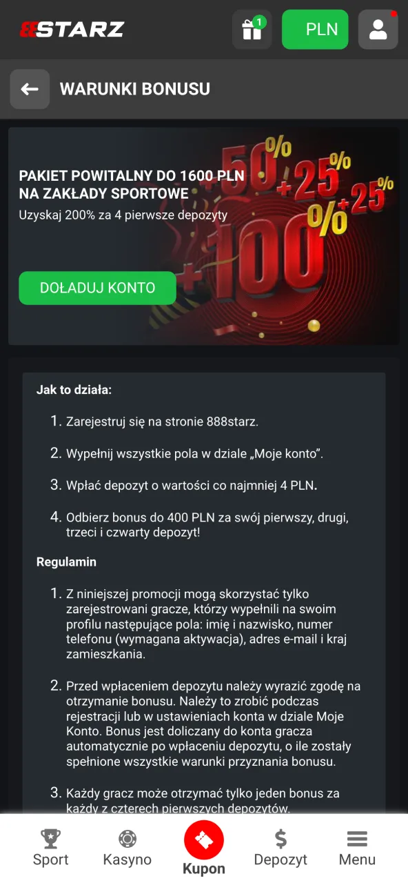 Aktywuj bonus na 888starz i realizuj warunki, by zdobyć nagrodę.