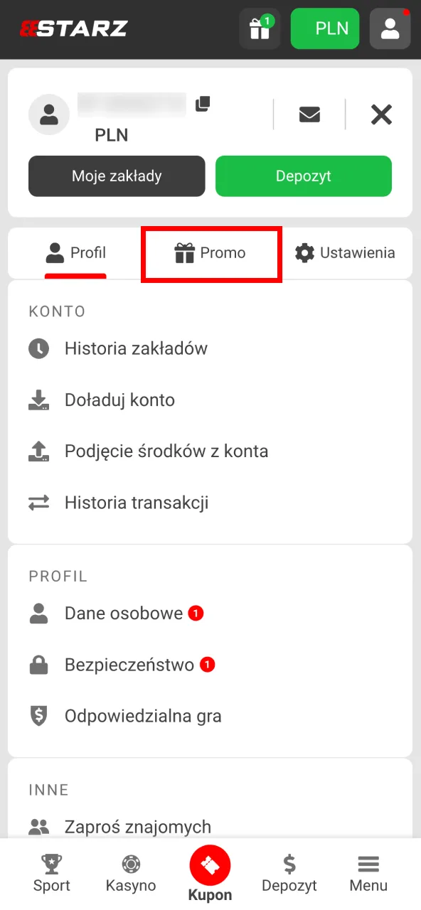 Otwórz zakładkę Bonusy w swoim koncie 888starz po rejestracji.