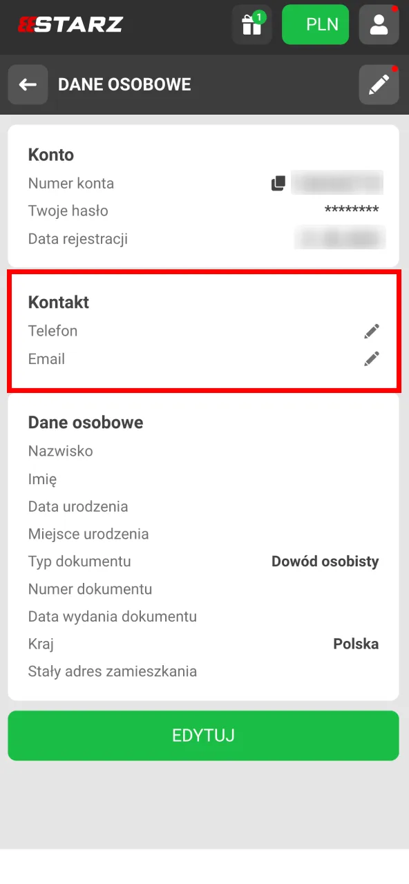 Wprowadź kod i zatwierdź dane na 888starz.