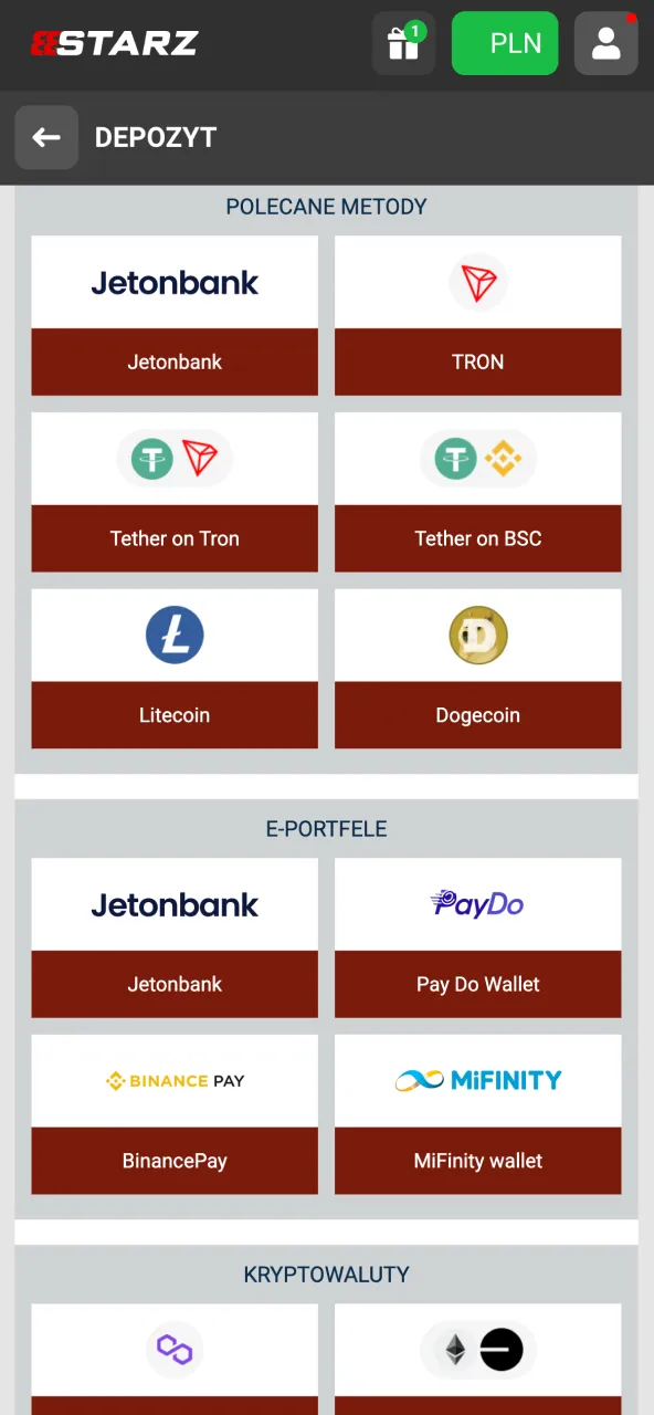 Przejdź do wpłat na 888starz i wybierz metodę płatności.