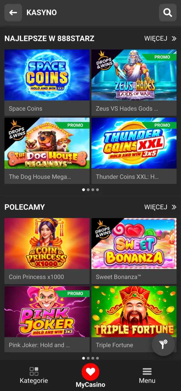 Wybierz grę w sekcji Kasyno 888starz i postaw zakład.