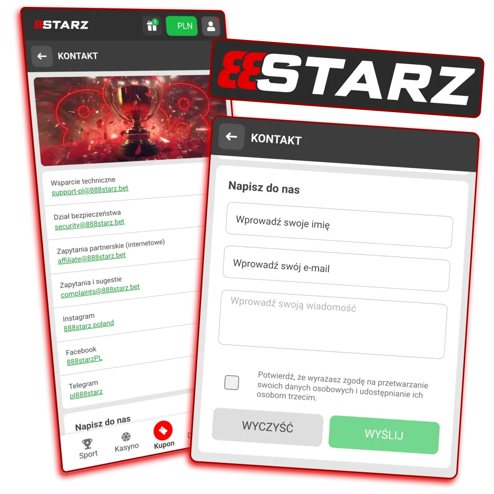Bezpieczna komunikacja z zespołem 888starz przez różne kanały.