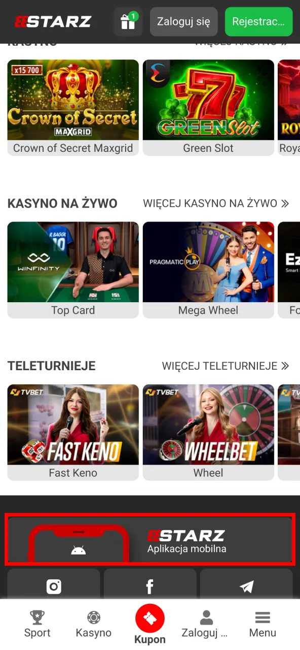 Pobierz aplikację 888starz wybierając system.