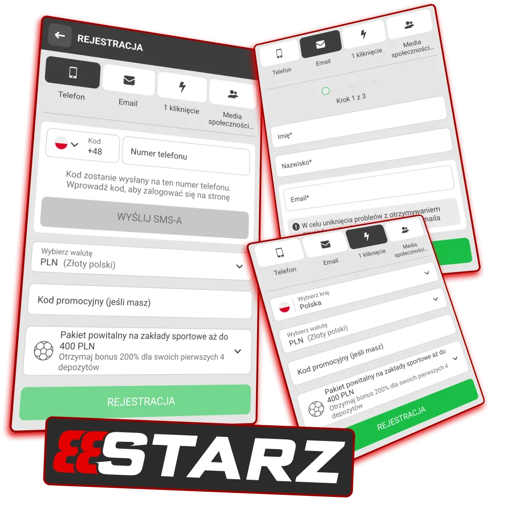 Prosta rejestracja w 888starz przez telefon, e-mail lub kliknięcie.