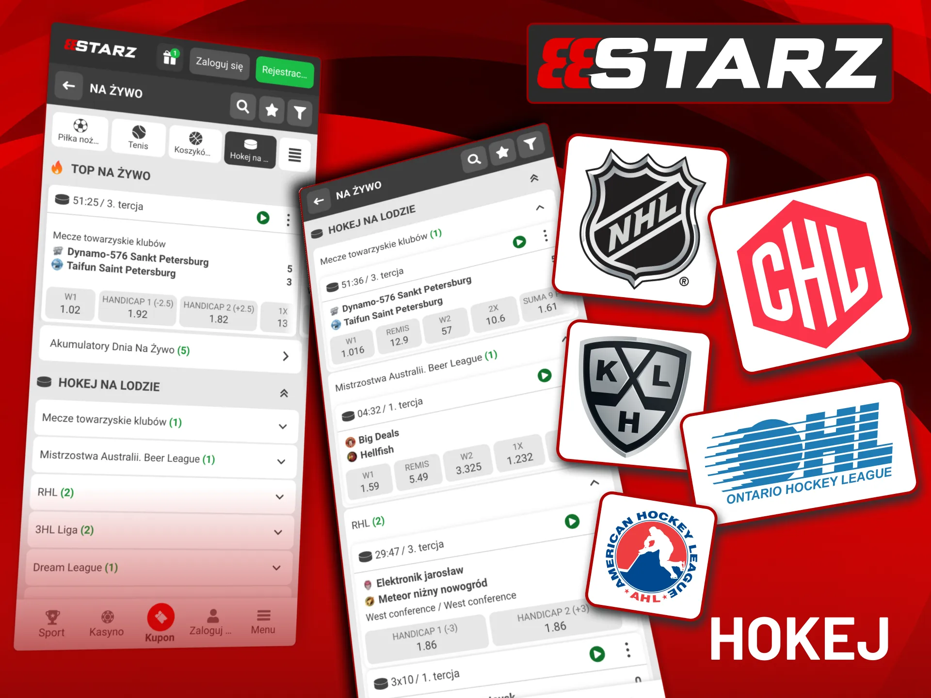 Typuj mecze hokejowe na 888Starz i śledź wyniki na żywo.