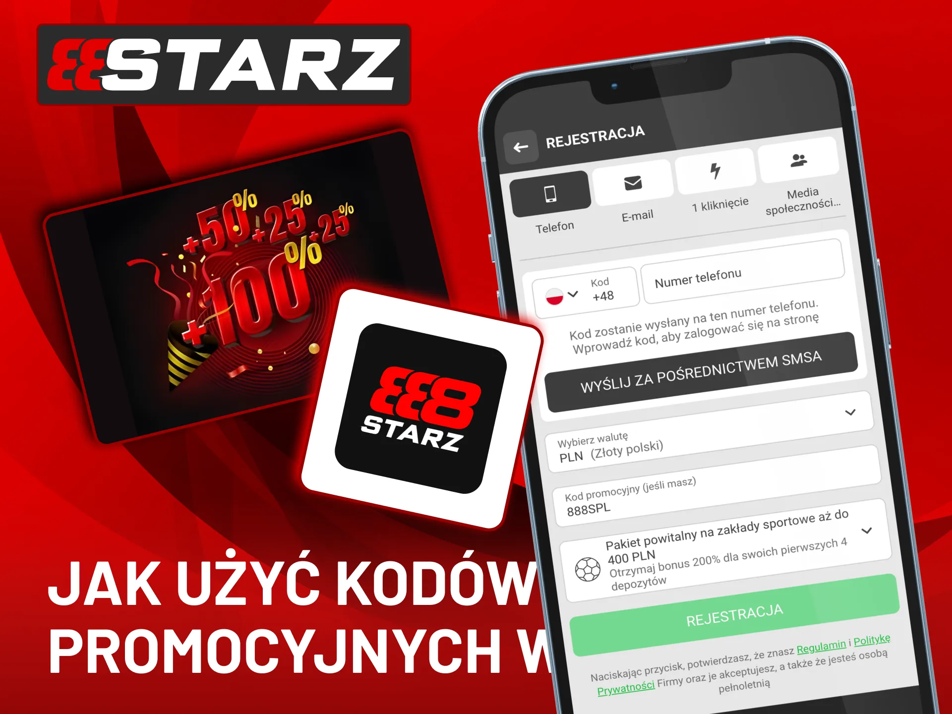 W aplikacji 888Starz wpisz kod i aktywuj bonus sportowy.